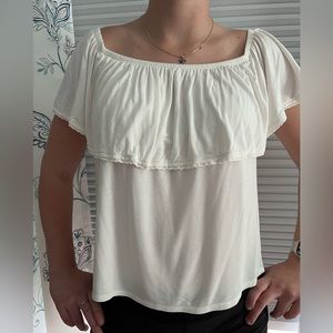 American Eagle, white top with ruffle, size S